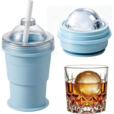 Ortviai Gobelet À Glaçons 2-en-1 Pliable - Moule À Boule De Glace (6cm) Et Verre À Boire De Voyage Avec Paille - Silicone De Qualité Alimentaire - Ultra Léger 150g - Bleu Sel De Mer - Publicité Ortviai Gobelet À Glaçons 2-en-1 Pliable - Moule À Boule De Glace (6cm) Et Verre À Boire De Voyage Avec Paille - Silicone De Qualité Alimentaire - Ultra Léger 150g - Bleu Sel De Mer - Publicité