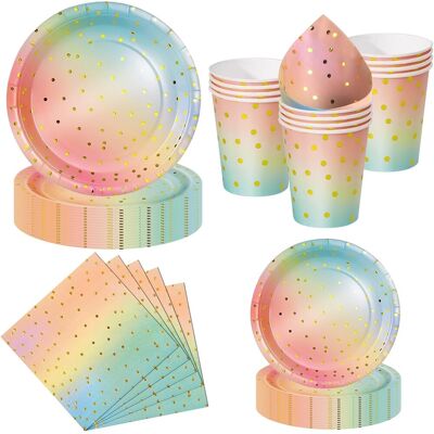 OEM Set 50 Pièces Vaisselle Jetable, Assiettes 23cm Et 18cm, Gobelets, Serviettes, Design Arc-en-ciel Et Or, Pour 10 Invités, Fête - Publicité OEM Set 50 Pièces Vaisselle Jetable, Assiettes 23cm Et 18cm, Gobelets, Serviettes, Design Arc-en-ciel Et Or, Pour 10 Invités, Fête - Publicité
