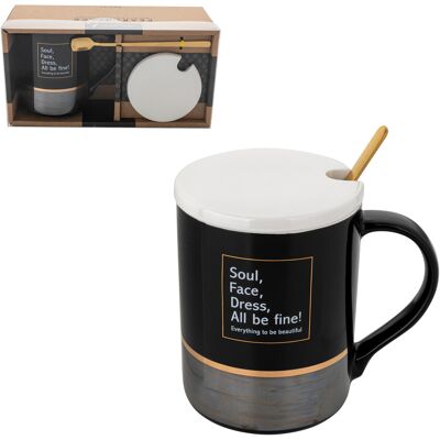 OEM Mug Florina Pearl En Porcelaine Noire Avec Couvercle Et Cuillère 350 Ml - Publicité OEM Mug Florina Pearl En Porcelaine Noire Avec Couvercle Et Cuillère 350 Ml - Publicité