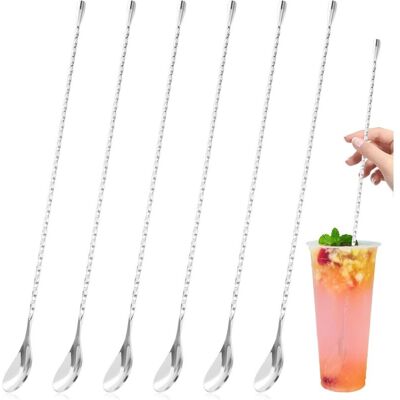 FOGSHIELD Lot De 6 Cuillères À Cocktail En Acier Inoxydable De 40 Cm Pour Shaker À Cocktail En Verre Argenté - Publicité FOGSHIELD Lot De 6 Cuillères À Cocktail En Acier Inoxydable De 40 Cm Pour Shaker À Cocktail En Verre Argenté - Publicité