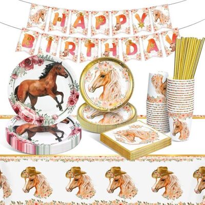 OEM 16 Pièces Vaisselle Anniversaire, Cheval Motif Aquarelle, Assiettes Carton Épais + Serviettes + Gobelets + Pailles + Nappe 108x180 Cm Pour Fête Enfant - Publicité OEM 16 Pièces Vaisselle Anniversaire, Cheval Motif Aquarelle, Assiettes Carton Épais + Serviettes + Gobelets + Pailles + Nappe 108x180 Cm Pour Fête Enfant - Publicité