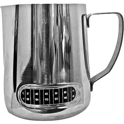 KAJFJAD Pichet À Mousser Le Lait 600 Ml Avec Thermomètre Intégré, Idéal Pour Le Latte Art, Les Baristas Et Les Cafés À Domicile, En Acier Inoxydable. Publicité KAJFJAD Pichet À Mousser Le Lait 600 Ml Avec Thermomètre Intégré, Idéal Pour Le Latte Art, Les Baristas Et Les Cafés À Domicile, En Acier Inoxydable. Publicité