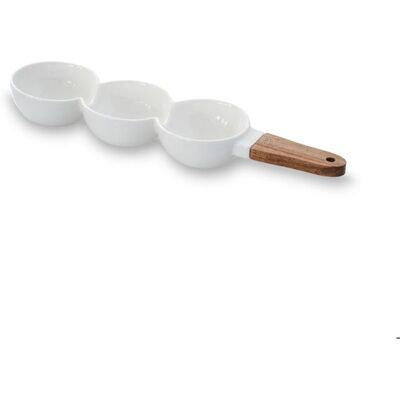 OEM 1 Plateau Partage Triple Compartiment, Porcelaine Haute Qualité, Manche En Bois D'Acacia, Idéal Apéritif Et Présentation Gastronomique - Publicité OEM 1 Plateau Partage Triple Compartiment, Porcelaine Haute Qualité, Manche En Bois D'Acacia, Idéal Apéritif Et Présentation Gastronomique - Publicité