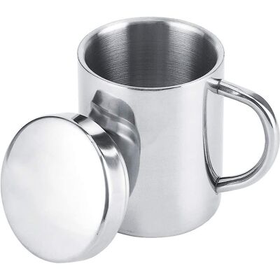 LEDE Tasse À Café En Acier Inoxydable, Tasse À Double Paroi Avec Couvercle Et Anse, Idéale Pour La Randonnée Et Le Camping. Publicité LEDE Tasse À Café En Acier Inoxydable, Tasse À Double Paroi Avec Couvercle Et Anse, Idéale Pour La Randonnée Et Le Camping. Publicité