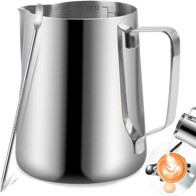 FANGMEDIA Pot À Lait En Acier Inoxydable Barista 350ml(12oz) Pichet À Lait Pot Pour En Acier Inoxydable Le Café La Mousse De Lait Cappuccino Et Latte (argent 12oz/350ml)-fei Yu - Publicité FANGMEDIA Pot À Lait En Acier Inoxydable Barista 350ml(12oz) Pichet À Lait Pot Pour En Acier Inoxydable Le Café La Mousse De Lait Cappuccino Et Latte (argent 12oz/350ml)-fei Yu - Publicité