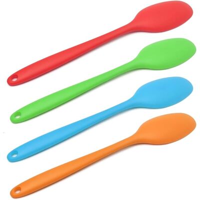 LUMIERE Lot De 4 Cuillères En Silicone, Manches Longs De 28 Cm, Résistantes À La Chaleur, Pour Mélanger, Servir Et Cuisiner. Publicité LUMIERE Lot De 4 Cuillères En Silicone, Manches Longs De 28 Cm, Résistantes À La Chaleur, Pour Mélanger, Servir Et Cuisiner. Publicité