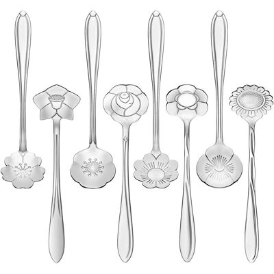 OEM 8 Cuillère À Café, Acier Inoxydable, Design Floral, 8 Formes, Pour Dessert, Thé, Espresso - Publicité OEM 8 Cuillère À Café, Acier Inoxydable, Design Floral, 8 Formes, Pour Dessert, Thé, Espresso - Publicité