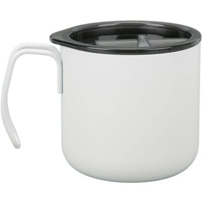 ABYSSE Mug Isotherme En Acier Inoxydable 350 Ml (12 Oz) À Double Paroi Avec Anse, Blanc, Idéal Pour Le Camping Et Le Café. Publicité ABYSSE Mug Isotherme En Acier Inoxydable 350 Ml (12 Oz) À Double Paroi Avec Anse, Blanc, Idéal Pour Le Camping Et Le Café. Publicité