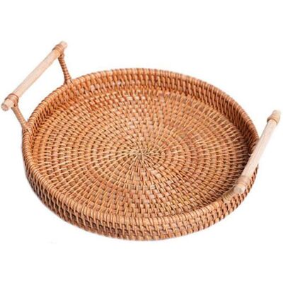 OEM 1 Plateau De Service Rond En Rotin Artisanal, Poignées Latérales, 22 Cm De Diamètre, Pour Fruits Pain Pâtisseries - Publicité OEM 1 Plateau De Service Rond En Rotin Artisanal, Poignées Latérales, 22 Cm De Diamètre, Pour Fruits Pain Pâtisseries - Publicité