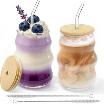 OEM Lot De 2 Verre,paille,borosilicate,couvercle,530ml,bulle,lavage,maison - Publicité OEM Lot De 2 Verre,paille,borosilicate,couvercle,530ml,bulle,lavage,maison - Publicité