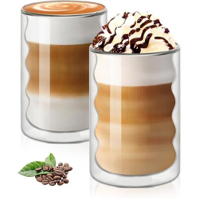 COSTJJ Tasse À Café Double Paroi, 2pcs 375ml Tasses En Verre À Double Paroi, Tasse À Café En Verre Fileté, Tasse À Café Isotherme, Verres À Expresso Pour Latte, Cappuccino, Lait, Thé, Bière - Publicité COSTJJ Tasse À Café Double Paroi, 2pcs 375ml Tasses En Verre À Double Paroi, Tasse À Café En Verre Fileté, Tasse À Café Isotherme, Verres À Expresso Pour Latte, Cappuccino, Lait, Thé, Bière - Publicité