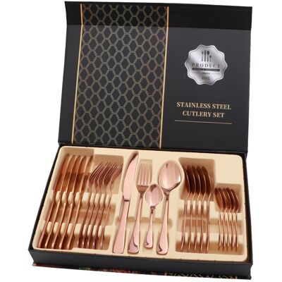 WEYTOLL Ensemble De Couverts En Acier Inoxydable Brillant, 24 Pièces, Couteau À Steak, Fourchette, Cuillère Pour Restaurant, Or Rose - Publicité WEYTOLL Ensemble De Couverts En Acier Inoxydable Brillant, 24 Pièces, Couteau À Steak, Fourchette, Cuillère Pour Restaurant, Or Rose - Publicité