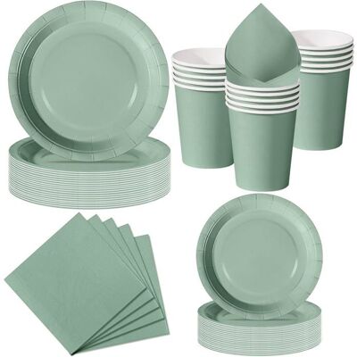 OEM 50 Pièces, Vaisselle Jetable Vert Sauge, Assiettes 23cm Et 18cm, Gobelets, Serviettes, Pour Événements Champêtres Et Brunchs - Publicité OEM 50 Pièces, Vaisselle Jetable Vert Sauge, Assiettes 23cm Et 18cm, Gobelets, Serviettes, Pour Événements Champêtres Et Brunchs - Publicité