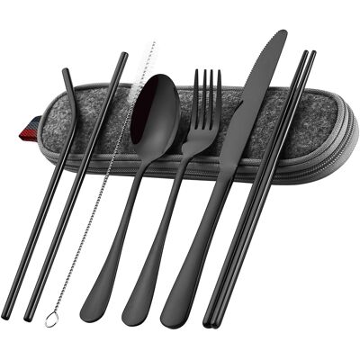 HEAT Ensemble De Couverts De Voyage Portables En Acier Inoxydable 8 Pièces Avec Étui : Baguettes, Couteau, Fourchette, Cuillère, Pailles Et Brosse De Nettoyage. Publicité HEAT Ensemble De Couverts De Voyage Portables En Acier Inoxydable 8 Pièces Avec Étui : Baguettes, Couteau, Fourchette, Cuillère, Pailles Et Brosse De Nettoyage. Publicité