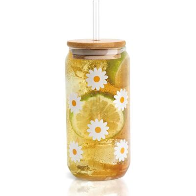 OEM 1 Verre, 480 Ml, Avec Paille Et Couvercle, Motif Pâquerettes, Pour Matcha, Smoothies, Bureau, Maison - Publicité OEM 1 Verre, 480 Ml, Avec Paille Et Couvercle, Motif Pâquerettes, Pour Matcha, Smoothies, Bureau, Maison - Publicité