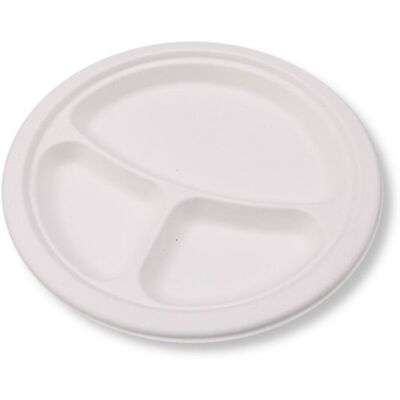 OEM Assiette En Pulpe De Canne À Sucre En Trois Parties, 26 Cm, 125 Pièces - Publicité OEM Assiette En Pulpe De Canne À Sucre En Trois Parties, 26 Cm, 125 Pièces - Publicité