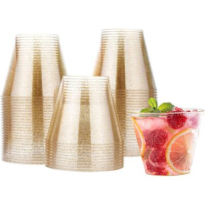 GRASSLIN 60 Gobelets, Paillettes D'Or, 270ml, Plastique Dur, Réutilisables, Mariages Fêtes - Publicité GRASSLIN 60 Gobelets, Paillettes D'Or, 270ml, Plastique Dur, Réutilisables, Mariages Fêtes - Publicité
