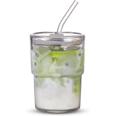 KAJFJAD Gobelet Isotherme En Verre De 400 Ml Avec Couvercle Et Paille - Blanc, Étanche, À Double Paroi - Idéal Pour Le Café Et Le Thé Glacé - Mug De Voyage Portable - Publicité KAJFJAD Gobelet Isotherme En Verre De 400 Ml Avec Couvercle Et Paille - Blanc, Étanche, À Double Paroi - Idéal Pour Le Café Et Le Thé Glacé - Mug De Voyage Portable - Publicité