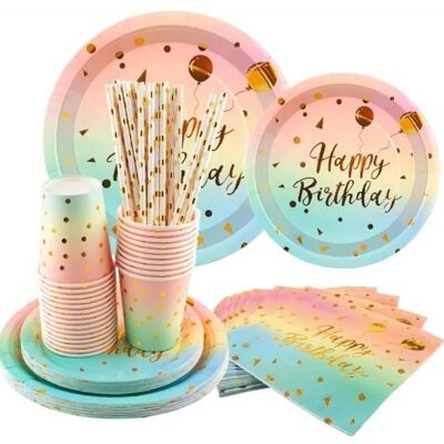 OEM 125 Pièces Vaisselle Jetable, Design Arc-en-ciel, Kit Anniversaire Pour 25 Personnes Fête Enfant - Publicité OEM 125 Pièces Vaisselle Jetable, Design Arc-en-ciel, Kit Anniversaire Pour 25 Personnes Fête Enfant - Publicité