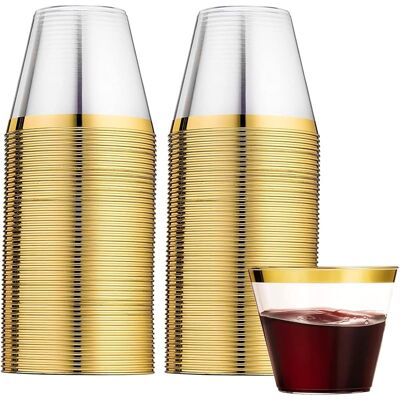 SANS MARQUE 60 Pièces Gobelets En Plastique Bordés Doré, 270ml Réutilisables Verres À Vin Élégants Pour Fête, Champagne, Bière, Cocktail, Martini, Soda (8,9 X 7,1cm) - Publicité SANS MARQUE 60 Pièces Gobelets En Plastique Bordés Doré, 270ml Réutilisables Verres À Vin Élégants Pour Fête, Champagne, Bière, Cocktail, Martini, Soda (8,9 X 7,1cm) - Publicité