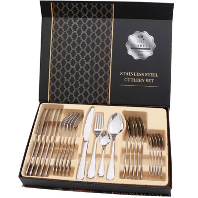 WEYTOLL Ensemble De Couverts En Acier Inoxydable Brillant, 24 Pièces, Couteau À Steak, Fourchette, Cuillère Pour Restaurant, Argent - Publicité WEYTOLL Ensemble De Couverts En Acier Inoxydable Brillant, 24 Pièces, Couteau À Steak, Fourchette, Cuillère Pour Restaurant, Argent - Publicité