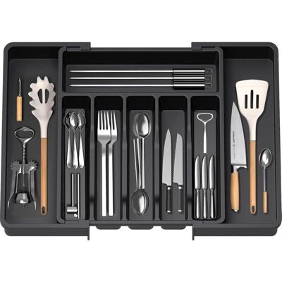 OEM Plateau Extensible Pour Ustensiles De Cuisine, Plateau À Couverts, Organiseur De Tiroir, Support En Plastique Pour Couverts, Cuillères, Fourchettes, Etc., Couleur Noire. Publicité OEM Plateau Extensible Pour Ustensiles De Cuisine, Plateau À Couverts, Organiseur De Tiroir, Support En Plastique Pour Couverts, Cuillères, Fourchettes, Etc., Couleur Noire. Publicité