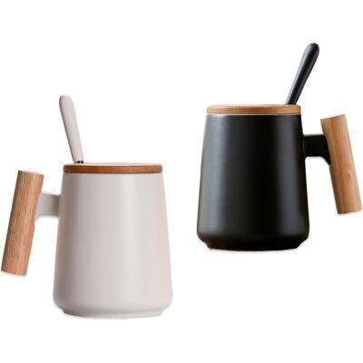 OEM Mug Avec Couvercle En Bois, Anse Et Cuillère (mélange De 2 Couleurs) - Publicité OEM Mug Avec Couvercle En Bois, Anse Et Cuillère (mélange De 2 Couleurs) - Publicité