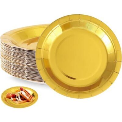 RICEEL 50 Pièces Assiettes À Dessert Or, Assiette Anniversaire, 7 Pouces/18cm Assiettes En Carton, Assiettes Dorées, Jaune Papier Assiette Pour Fêtes, Noël, Mariages, Anniversaires - Publicité RICEEL 50 Pièces Assiettes À Dessert Or, Assiette Anniversaire, 7 Pouces/18cm Assiettes En Carton, Assiettes Dorées, Jaune Papier Assiette Pour Fêtes, Noël, Mariages, Anniversaires - Publicité
