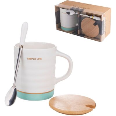 OEM Mug En Céramique Florina Pastele Avec Couvercle Et Cuillère 350 Ml - Publicité OEM Mug En Céramique Florina Pastele Avec Couvercle Et Cuillère 350 Ml - Publicité