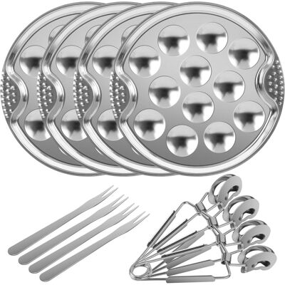 GRASSLIN 12 Pièces À Escargots, 4 Plats 12 Trous Acier Inoxydable, 4 Pinces Et 4 Fourchettes, Pour Fruits De Mer - Publicité GRASSLIN 12 Pièces À Escargots, 4 Plats 12 Trous Acier Inoxydable, 4 Pinces Et 4 Fourchettes, Pour Fruits De Mer - Publicité