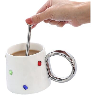 MCKENSA Mug À Café En Céramique Blanche, Décoré De Pierres Colorées. Tasse À Thé Simple Et Élégante Avec Anse Ronde, Idéale Pour La Maison, Les Voyages Ou Comme Cadeau. Publicité MCKENSA Mug À Café En Céramique Blanche, Décoré De Pierres Colorées. Tasse À Thé Simple Et Élégante Avec Anse Ronde, Idéale Pour La Maison, Les Voyages Ou Comme Cadeau. Publicité