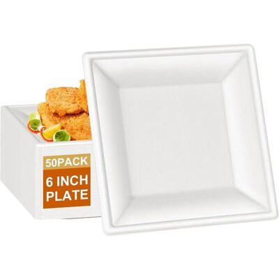 OEM 50 Assiettes Carrées En Bagasse, 16 Cm, Biodégradables, Résistantes À La Chaleur Et Aux Graisses, Idéales Pour Fêtes Et Usage Quotidien - Publicité OEM 50 Assiettes Carrées En Bagasse, 16 Cm, Biodégradables, Résistantes À La Chaleur Et Aux Graisses, Idéales Pour Fêtes Et Usage Quotidien - Publicité