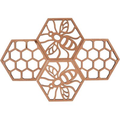 GRASSLIN 4 Pièces Décorations Nid D'Abeille, Ornements Bois Naturel, Sous-verres Hexagonaux Pour Fête Et Maison - Publicité GRASSLIN 4 Pièces Décorations Nid D'Abeille, Ornements Bois Naturel, Sous-verres Hexagonaux Pour Fête Et Maison - Publicité