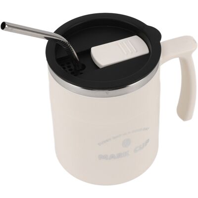 MCKENSA Tasse À Café Grande Capacité, Étanche, En Acier Inoxydable, Avec Couvercle Et Paille, Idéale Pour Le Bureau, Les Voyages Et La Maison (blanche). Publicité MCKENSA Tasse À Café Grande Capacité, Étanche, En Acier Inoxydable, Avec Couvercle Et Paille, Idéale Pour Le Bureau, Les Voyages Et La Maison (blanche). Publicité