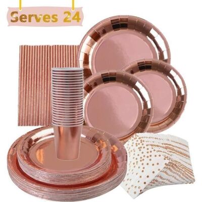OEM 146 Pièces Kit Vaisselle Jetable Or Rose, Assiettes Dîner Résistantes, Tasses Et Serviettes En Papier, Pailles Décoratives, Pour Anniversaires, Mariages Et Baby Showers - Publicité OEM 146 Pièces Kit Vaisselle Jetable Or Rose, Assiettes Dîner Résistantes, Tasses Et Serviettes En Papier, Pailles Décoratives, Pour Anniversaires, Mariages Et Baby Showers - Publicité