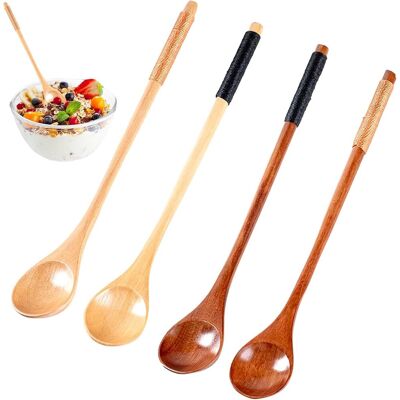 OEM Lot De 4 Cuillère, Bois De Hêtre, Manche Long 20cm, Corde Tressée, Résistant Chaleur, Pour Cuisine Café Miel - Publicité OEM Lot De 4 Cuillère, Bois De Hêtre, Manche Long 20cm, Corde Tressée, Résistant Chaleur, Pour Cuisine Café Miel - Publicité