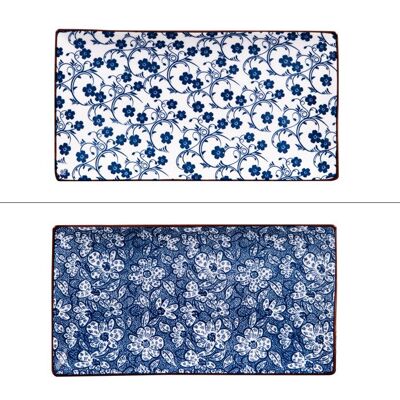 OEM 2 Plateaux Sichuan, Porcelaine Noire Et Bleue, Motifs Contrastés, 29x16 Cm, Pour Apéritif Et Présentation De Tapas - Publicité OEM 2 Plateaux Sichuan, Porcelaine Noire Et Bleue, Motifs Contrastés, 29x16 Cm, Pour Apéritif Et Présentation De Tapas - Publicité