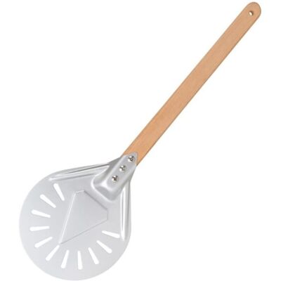 FOGSHIELD Spatule À Pizza Ronde-7spatule À Pizza Anodisée Perforée De 2,5 Cm - Avec40 Cmpoignée Plate Ronde En Bois - Publicité FOGSHIELD Spatule À Pizza Ronde-7spatule À Pizza Anodisée Perforée De 2,5 Cm - Avec40 Cmpoignée Plate Ronde En Bois - Publicité