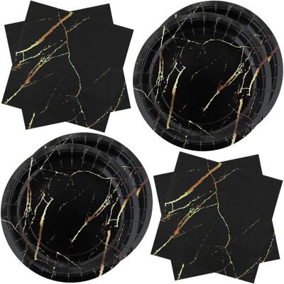 OEM 40 Pièces Assiettes Jetables, Noir Marbré, Serviettes Papier 33x33 Cm, Vaisselle Fête Élégante Anniversaire Mariage - Publicité OEM 40 Pièces Assiettes Jetables, Noir Marbré, Serviettes Papier 33x33 Cm, Vaisselle Fête Élégante Anniversaire Mariage - Publicité