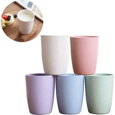 ALVIOR Tasse Sans Anse - Verre En Paille De Blé Et Polypropylène Alimentaire - 360 Ml - Lavable En Lave-vaisselle - Pour Enfants Et Adultes - Lot De 5 - Publicité ALVIOR Tasse Sans Anse - Verre En Paille De Blé Et Polypropylène Alimentaire - 360 Ml - Lavable En Lave-vaisselle - Pour Enfants Et Adultes - Lot De 5 - Publicité