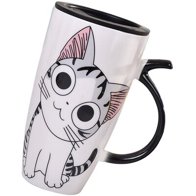 HEAT Mug En Céramique 600 Ml Avec Couvercle, Motif Chat Mignon, Idéal Pour La Maison Ou Le Bureau. Publicité HEAT Mug En Céramique 600 Ml Avec Couvercle, Motif Chat Mignon, Idéal Pour La Maison Ou Le Bureau. Publicité