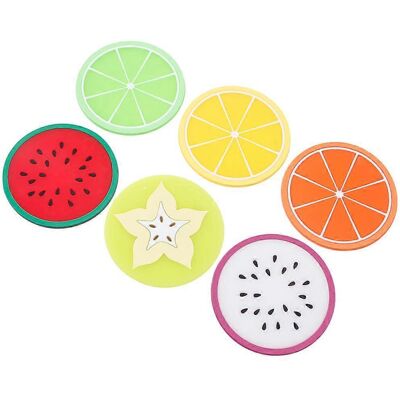 ALLAUVE Lot De 6 Sous-verres En Silicone Colorés À Motifs De Fruits, Porte-gobelets, Dessous De Plat, Set De Table - Publicité ALLAUVE Lot De 6 Sous-verres En Silicone Colorés À Motifs De Fruits, Porte-gobelets, Dessous De Plat, Set De Table - Publicité