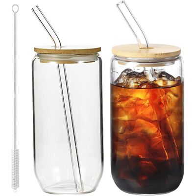 OEM Lot De 2 Gobelets En Verre,500 Ml,avec Couvercle Et Paille,réutilisables,pour Café Glacé,smoothie,maison Et Bureau - Publicité OEM Lot De 2 Gobelets En Verre,500 Ml,avec Couvercle Et Paille,réutilisables,pour Café Glacé,smoothie,maison Et Bureau - Publicité