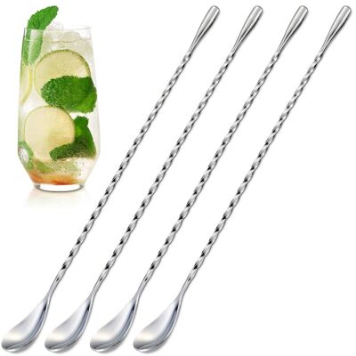ALVIOR Cuillère À Café - Cuillère À Cocktail En Acier Inoxydable 304 - 30 Cm - Pour Mélange De Boissons Froides Et Chaudes - Lot De 4 - Publicité ALVIOR Cuillère À Café - Cuillère À Cocktail En Acier Inoxydable 304 - 30 Cm - Pour Mélange De Boissons Froides Et Chaudes - Lot De 4 - Publicité