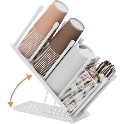 GRASSLIN 1 - Support De Tasse - Porte-gobelet Métal - Organiseur 4 Compartiments Réglable Pour Café Et Pailles - Usage Bar Bureau Salle De Pause - Blanc - 25x15x40cm - Publicité GRASSLIN 1 - Support De Tasse - Porte-gobelet Métal - Organiseur 4 Compartiments Réglable Pour Café Et Pailles - Usage Bar Bureau Salle De Pause - Blanc - 25x15x40cm - Publicité