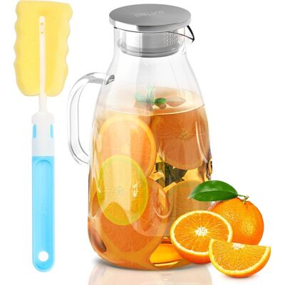 OEM 1 Carafe, Verre Borosilicaté, Couvercle Acier Inoxydable, Double Ouverture, Bec Anti-goutte, Pour Thé Glacé, Eau, Jus - Publicité OEM 1 Carafe, Verre Borosilicaté, Couvercle Acier Inoxydable, Double Ouverture, Bec Anti-goutte, Pour Thé Glacé, Eau, Jus - Publicité