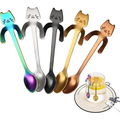 OEM 5 Stuks Kat Koffielepels, Kattenlepelset, Hangend Ontwerp Van Roestvrij Staal In De Vorm Van Een Kat, Voor Milkshake, Dessert En Koffie (5 Kleuren) - Publicité OEM 5 Stuks Kat Koffielepels, Kattenlepelset, Hangend Ontwerp Van Roestvrij Staal In De Vorm Van Een Kat, Voor Milkshake, Dessert En Koffie (5 Kleuren) - Publicité