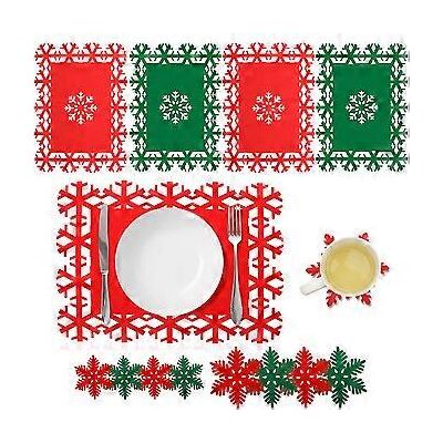 BLYNO Ensemble De 12 Sets De Table De Noël, Sets De Table, Sous-verres Et Couverts, Sets De Table En Feutre À Motif Flocons De Neige - Publicité BLYNO Ensemble De 12 Sets De Table De Noël, Sets De Table, Sous-verres Et Couverts, Sets De Table En Feutre À Motif Flocons De Neige - Publicité
