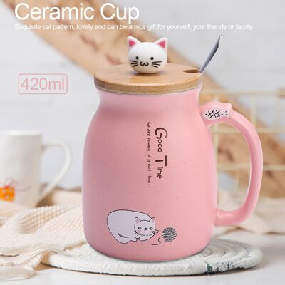 MCKENSA Tasse En Céramique Avec Motif Chat Mignon, Cuillère Et Couvercle, Idéale Pour Le Café, L'Eau Ou Le Lait (rose), Cadeau Parfait - Publicité MCKENSA Tasse En Céramique Avec Motif Chat Mignon, Cuillère Et Couvercle, Idéale Pour Le Café, L'Eau Ou Le Lait (rose), Cadeau Parfait - Publicité
