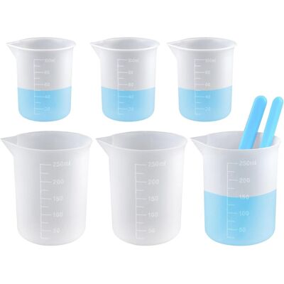 OEM 6 Pièces Tasses À Mesurer Silicone, 3x100ml 3x250ml Gobelets Doseurs Avec Bec Verseur, 2 Mélangeurs Pour Résine Époxy, Cuisine, Laboratoire - Publicité OEM 6 Pièces Tasses À Mesurer Silicone, 3x100ml 3x250ml Gobelets Doseurs Avec Bec Verseur, 2 Mélangeurs Pour Résine Époxy, Cuisine, Laboratoire - Publicité